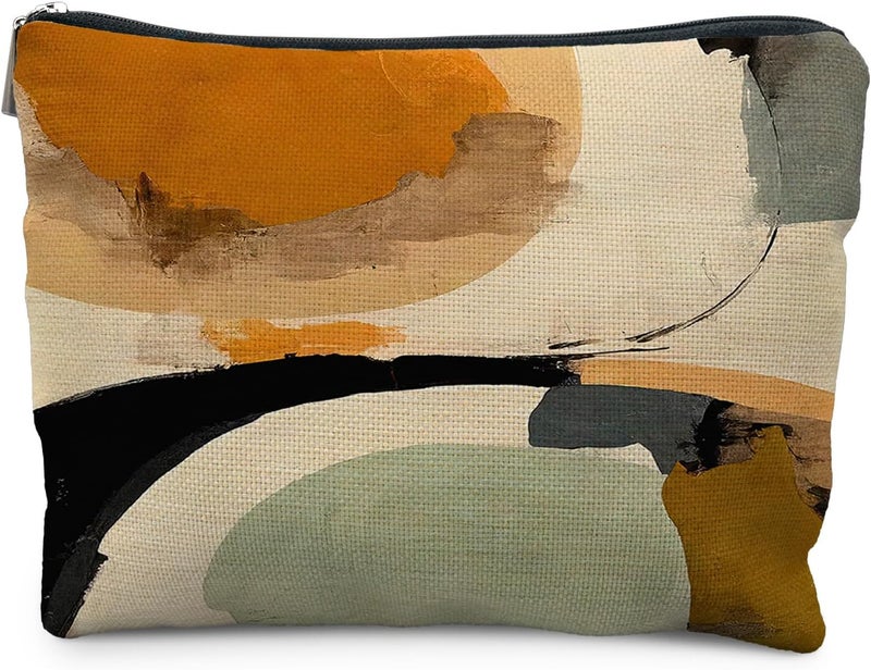 RYYCDOI Abstract Japandi Art Makeup Bag, Modern Minimalist Boho Neutral Cosmetic Bags for Women, Boho Gifts for Women, Mid Century Modern Zipper Makeup Pouch - Image 1
